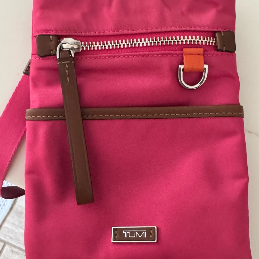 Tumi Pink and Brown Crossbody Bag with Structured DesignNew Tumi Bag